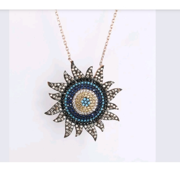 Kharma by Avelon Jewelry - Evil eye sun burst gold necklace sapphire & topaz